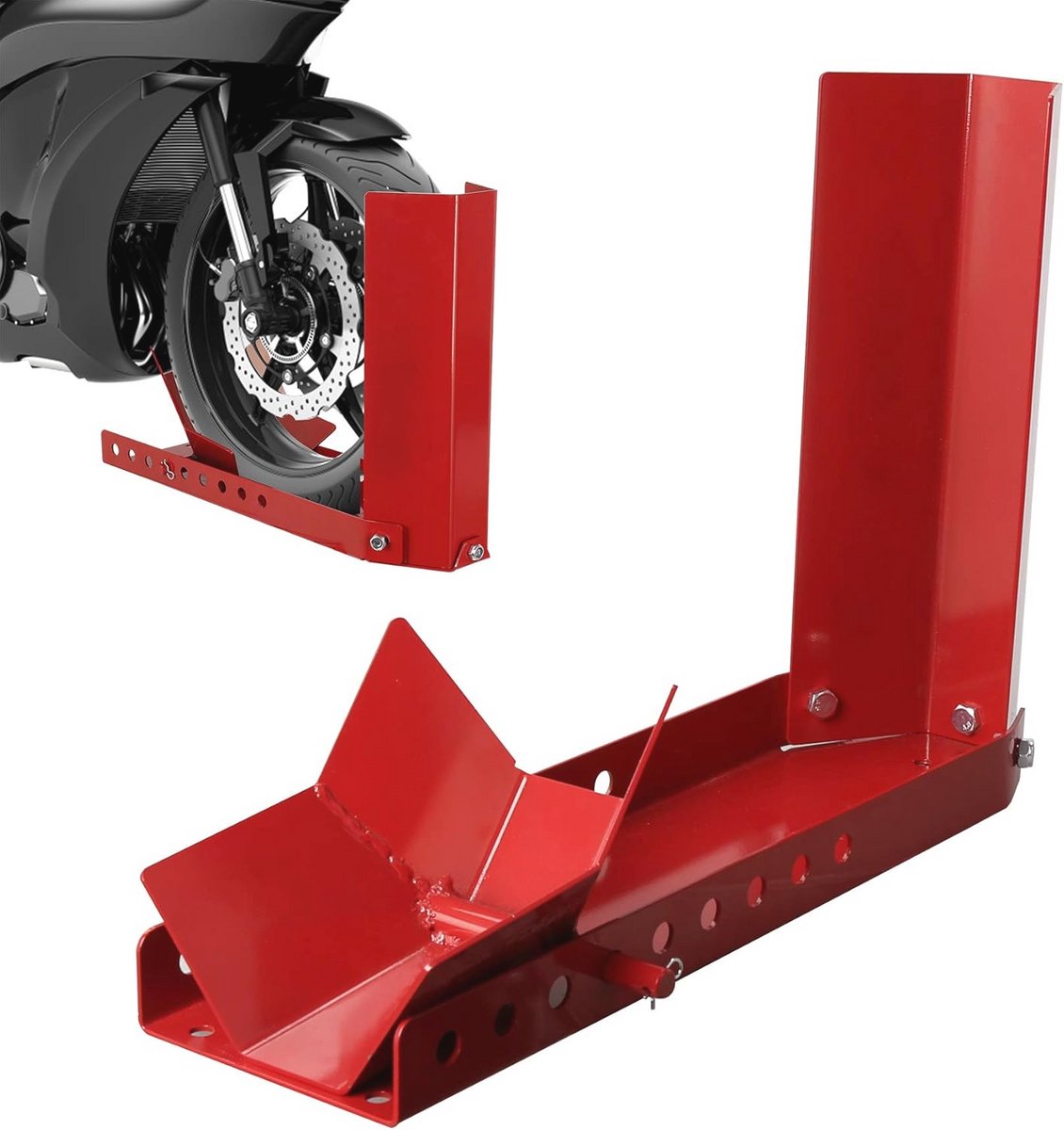 Motorcycle Stand Trailer with Rocker - Adjustable Front Wheel Clamp for 8-24 Inch Tyres