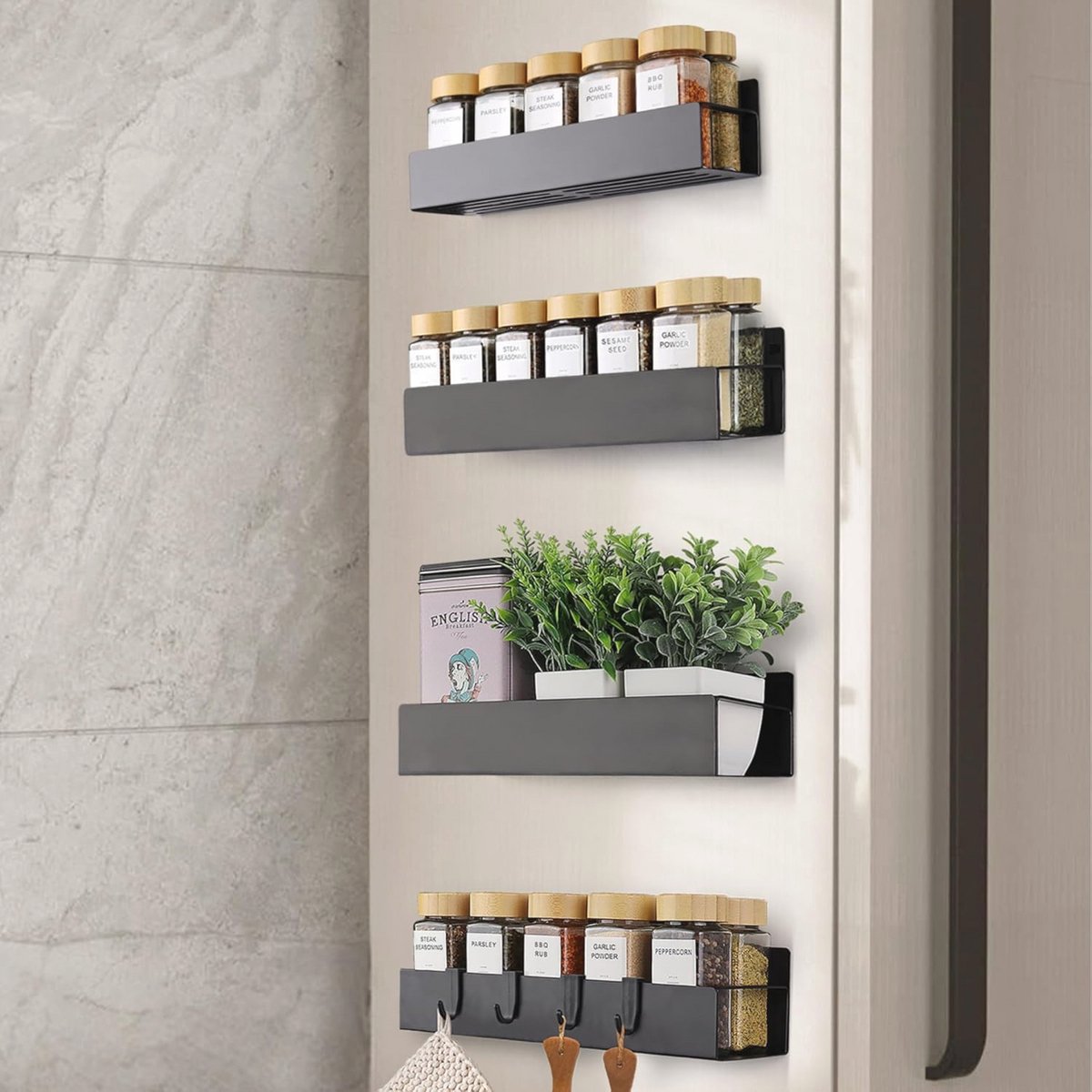 Magnetische Kruidenshelf voor Koelkast - Sterke Magnetische Plank voor Keukenorganisatie - 4 Pack