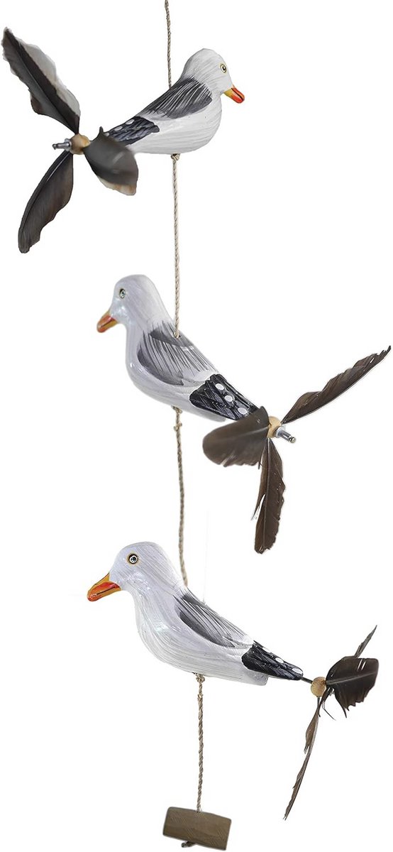 Houten Meeuw-Rudil met Veer Propeller en Vogels voor Maritieme Tuin- en Balkondecoratie