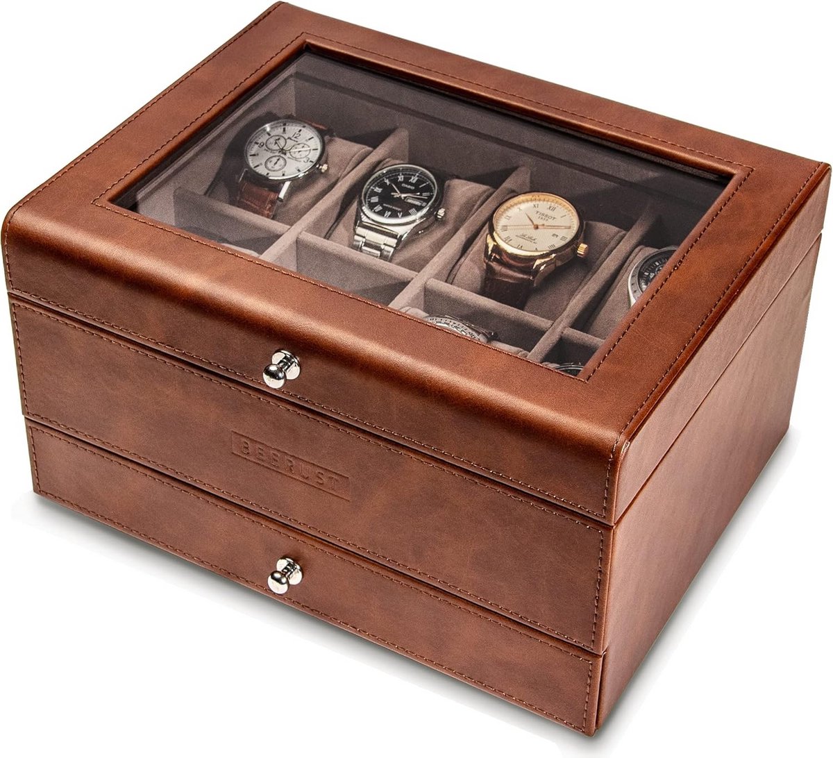Luxe Horlogebox voor Heren van PU-leer - Organizer voor 8 Horloges met Fluwelen Voering