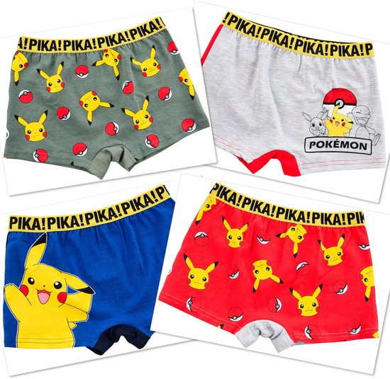 Kinder boxershorts met Pikachu print en 'PIKA!' op de band. Set van 4.