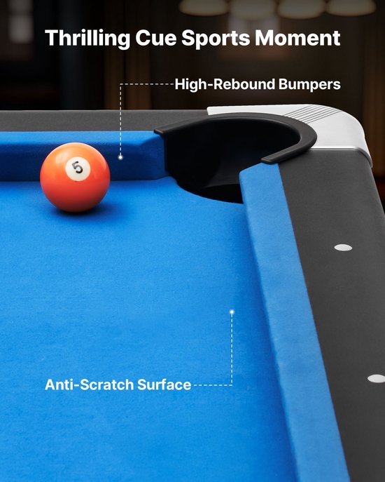 Pooltafel - Biljarttafel 244 cm - Houten Blad - Verstelbare Poten - Complete Set Met Ballen, Keuen, Krijt En Borstel - Voor Speelkamer En Recreatieruimte - Blauw van Merkloos — afbeelding 5