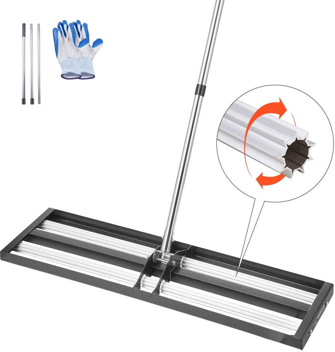 Gazonnivelleerder met rol - Egalisatiehark - RVS - Kop 25,4 x 91,4 cm - Verstelbare steel 213 cm - Robuuste constructie - Voor tuin en golfbanen