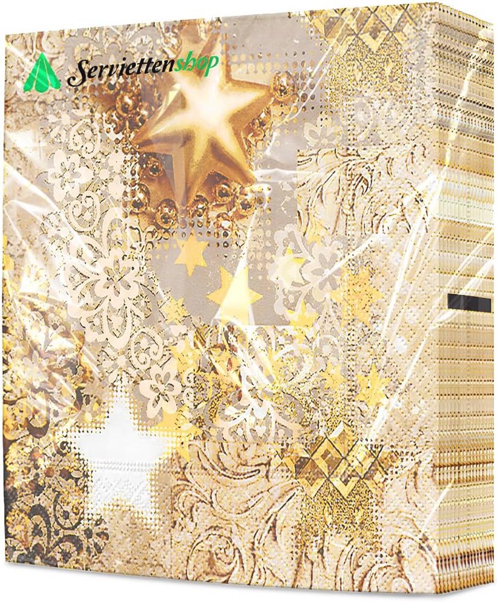 Gouden servetten met sterren voor kerstdecoratie - 20 stuks - 33x33cm