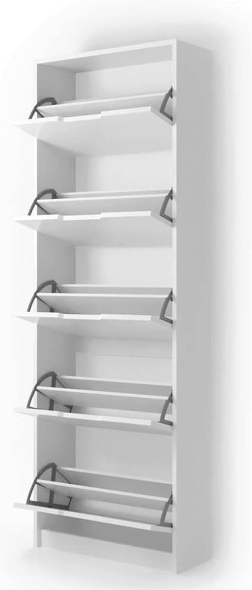 Schoenenrek met 5 Compartimenten - Wit, 59 x 169 cm voor Compacte Ruimtes