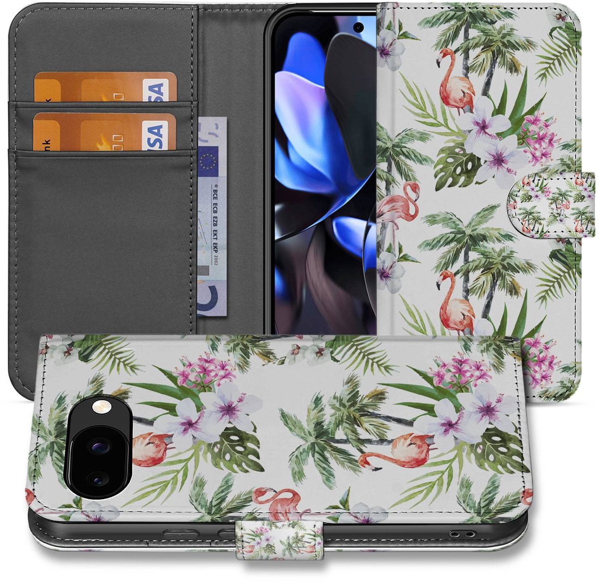 Book Case Portemonnee Hoesje Google Pixel 9a Flamingo Palms