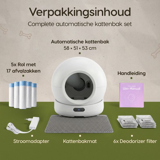 Automatische Kattenbak XXL – 72L – Zelfreinigende Kattenbak met Camera – Veiligheidssensoren – Geschikt voor Meerdere Katten – App-bediening – Uitloopmat en Geurverdrijver – 7L Afvalbak – Zelfschoonmakende Kattenbak – Prime AnimalZ – 2026 – Wit