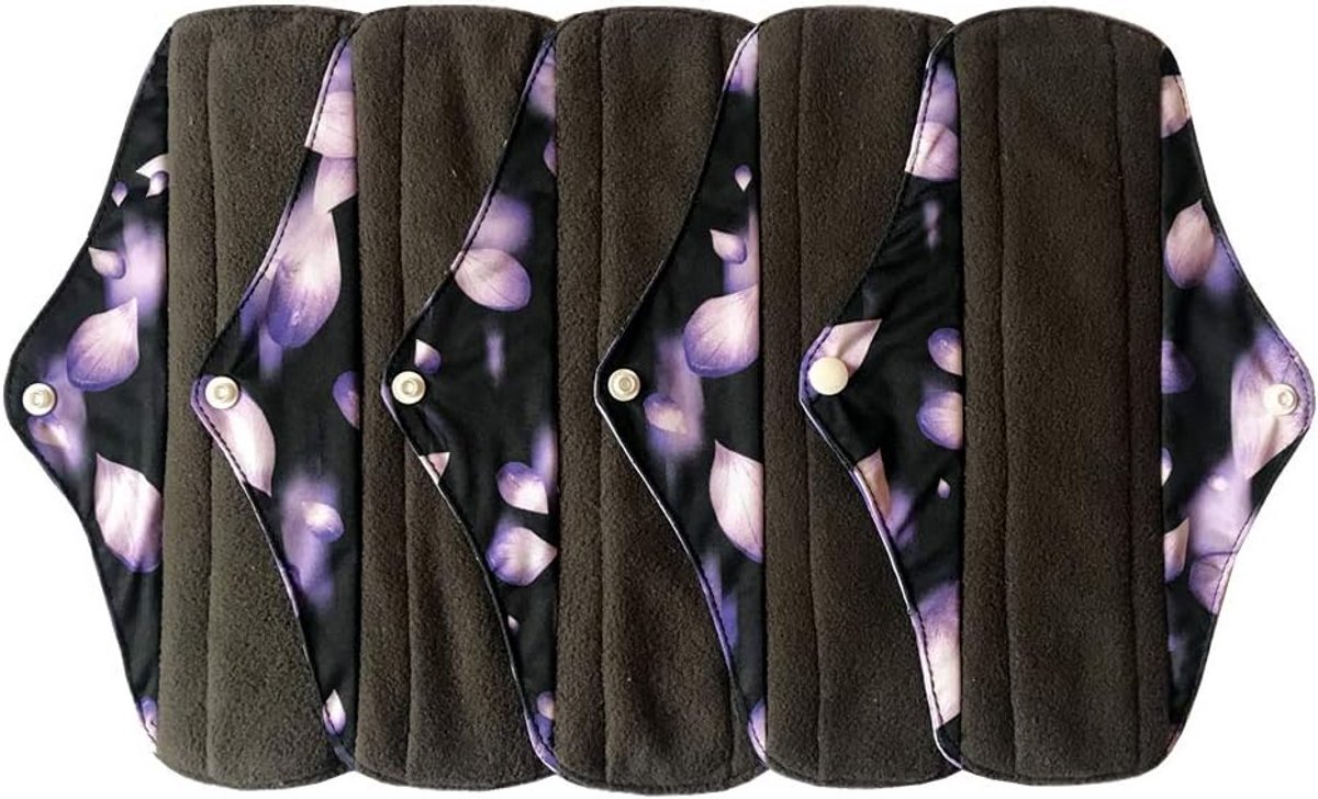 5-pack Herbruikbare Menstruatie Maandverbanden - 25.4cm Katoenen Charcoal Bamboo Pads