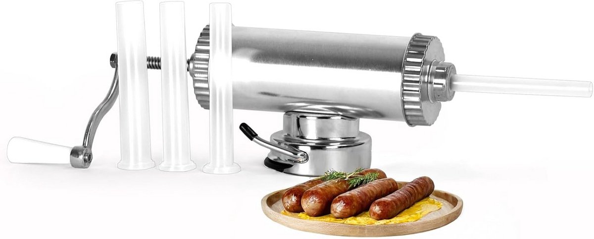 Handmatige Worstvuller voor Perfecte Worsten – Roestvrij Staal, 4 Trechters, 1 kg Capaciteit