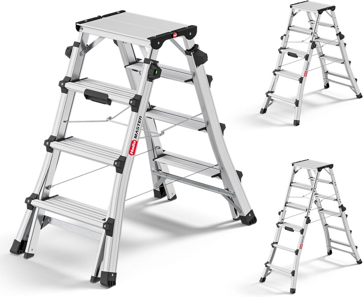 Telescopische Aluminium Ladder - Inklapbare Ladder tot 1,31 m Hoogte - 2, 4, 5, of 6 Treden - Veilig en Lichtgewicht met Antislip Voetjes