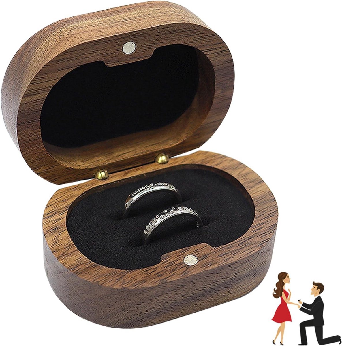 Walnoot trouwdoos voor verlovingsringen en trouwringen - Houten ringdoos voor ceremonies