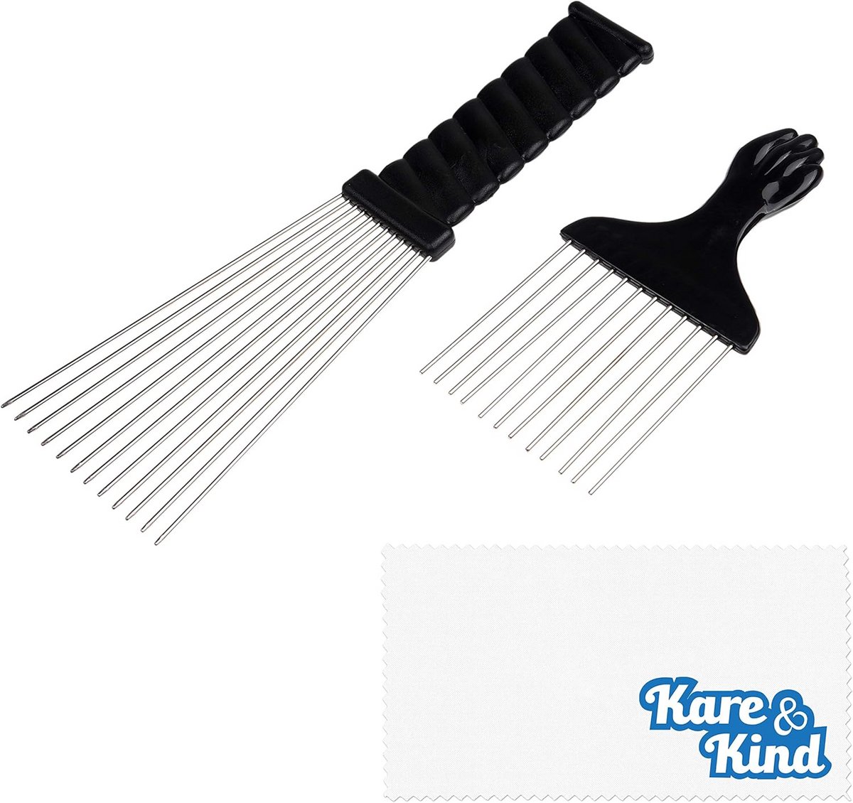 2 Stuks Metalen Haar Kammen met Easy Grip - Professionele Afro Kam voor Alle Haartypes