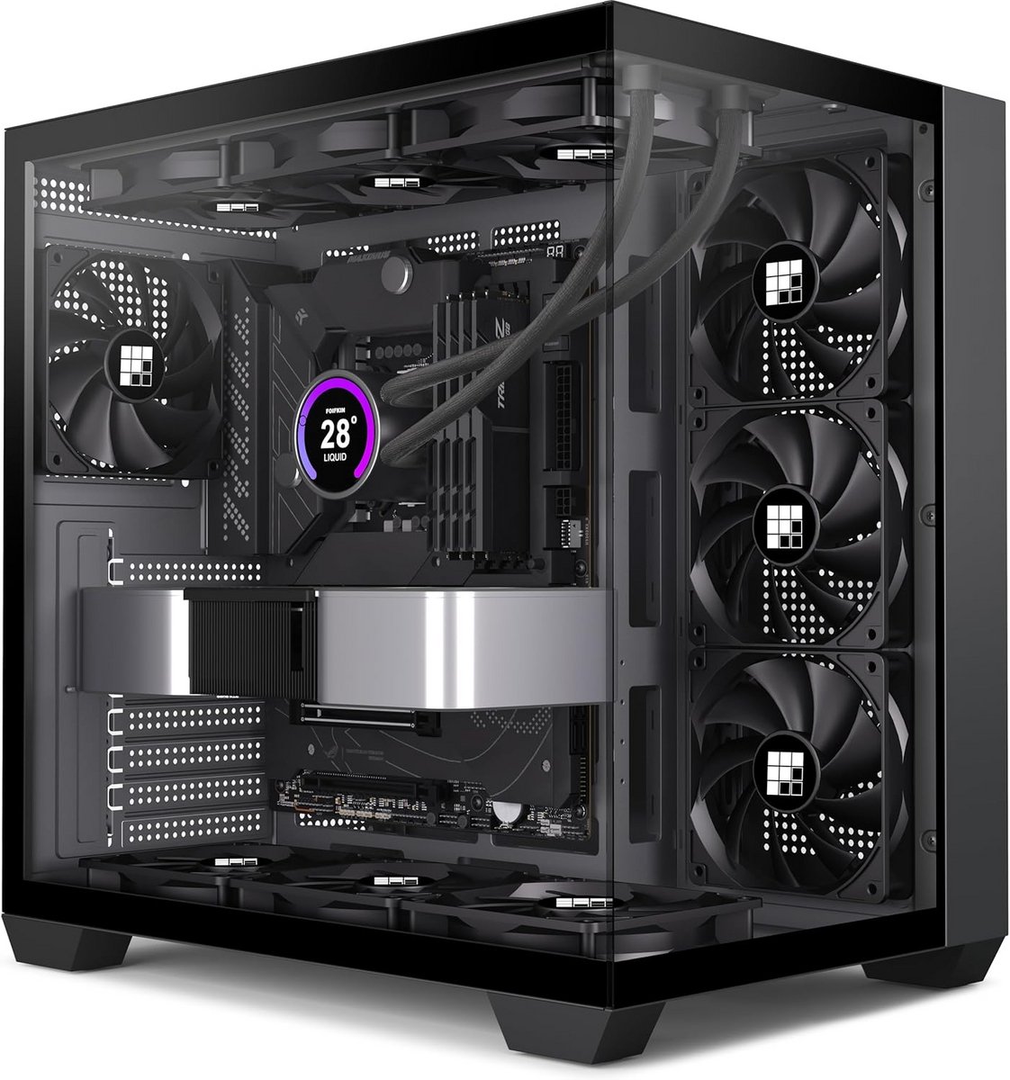 ATX Mid-Tower Gaming PC Behuizing met 3 PWM Ventilatoren en Panoramisch Glas