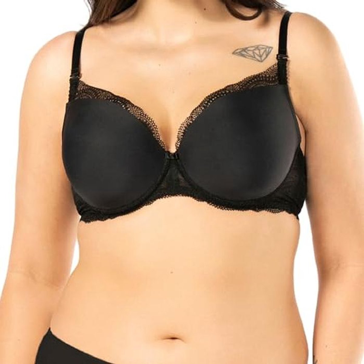 Dames Push-up Beha met Kant - Glad, Gevoerd, Naadloos en Uitneembare Inzetstukken - Zwart - Maat 80B
