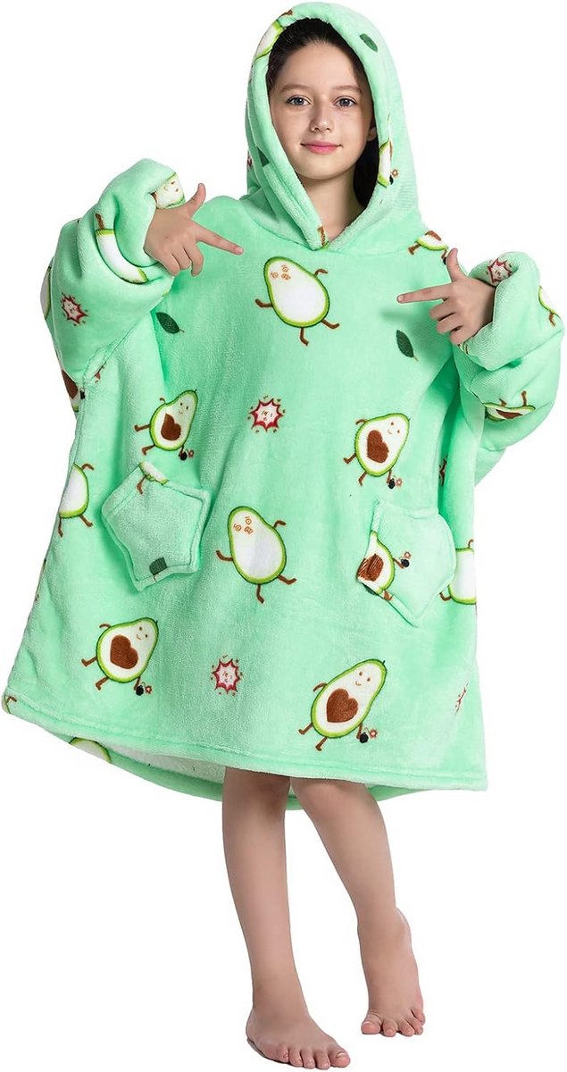 Oversized capuchon deken voor kinderen en tieners, fleece en sherpa, knuffelige draagbare hoodie