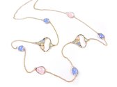 Zilveren collier halsketting geel goud verguld Model Glittering Colors Small gezet met gekleurde stenen blauw en roze