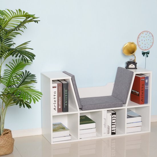 HOMCOM Kinder Boekenkast met zitje hout wit | 102 x 30 x 61cm - Homcom