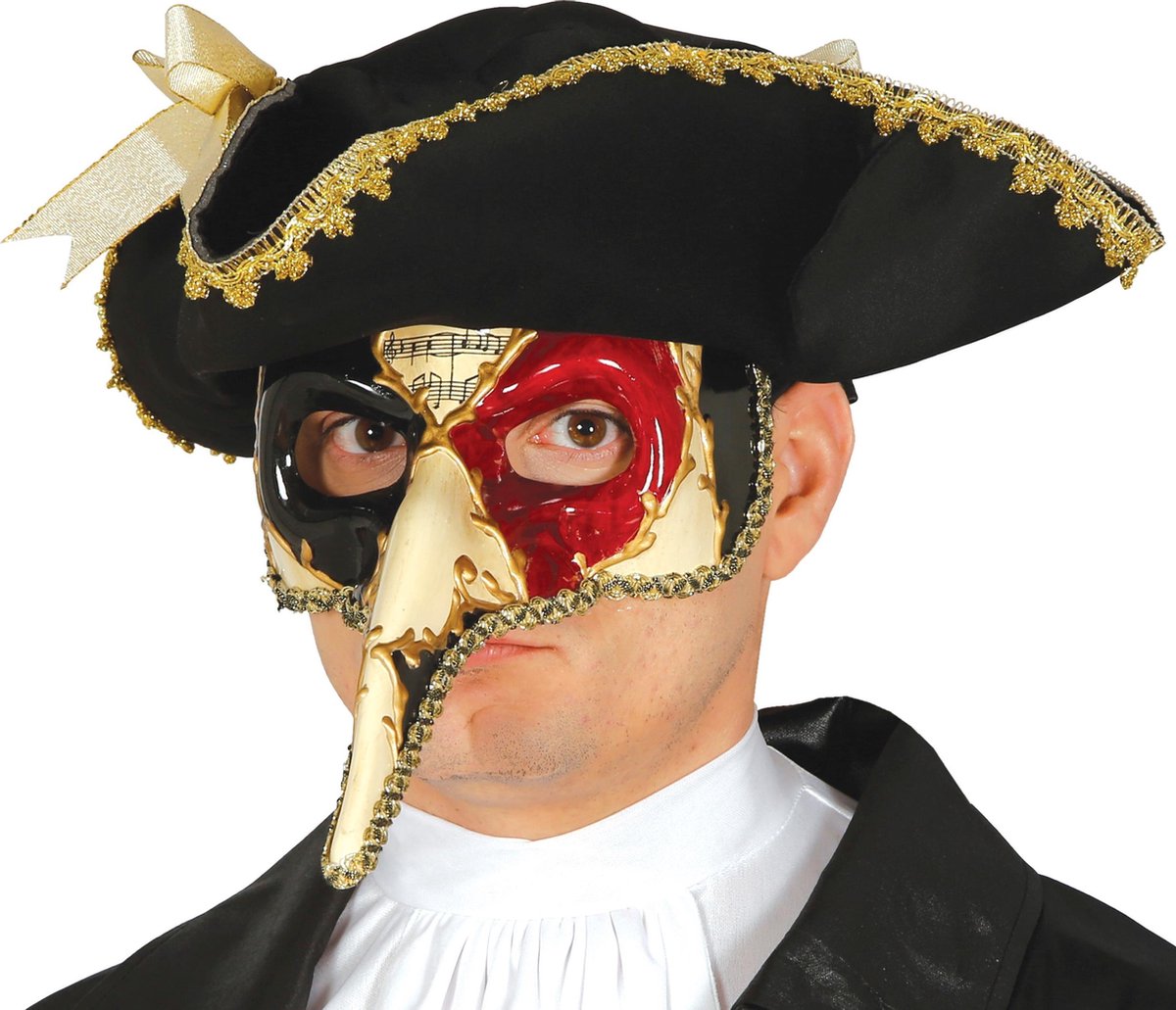 Fiestas Guirca Masker Venetiaans Heren Ivoorwit/zwart/rood
