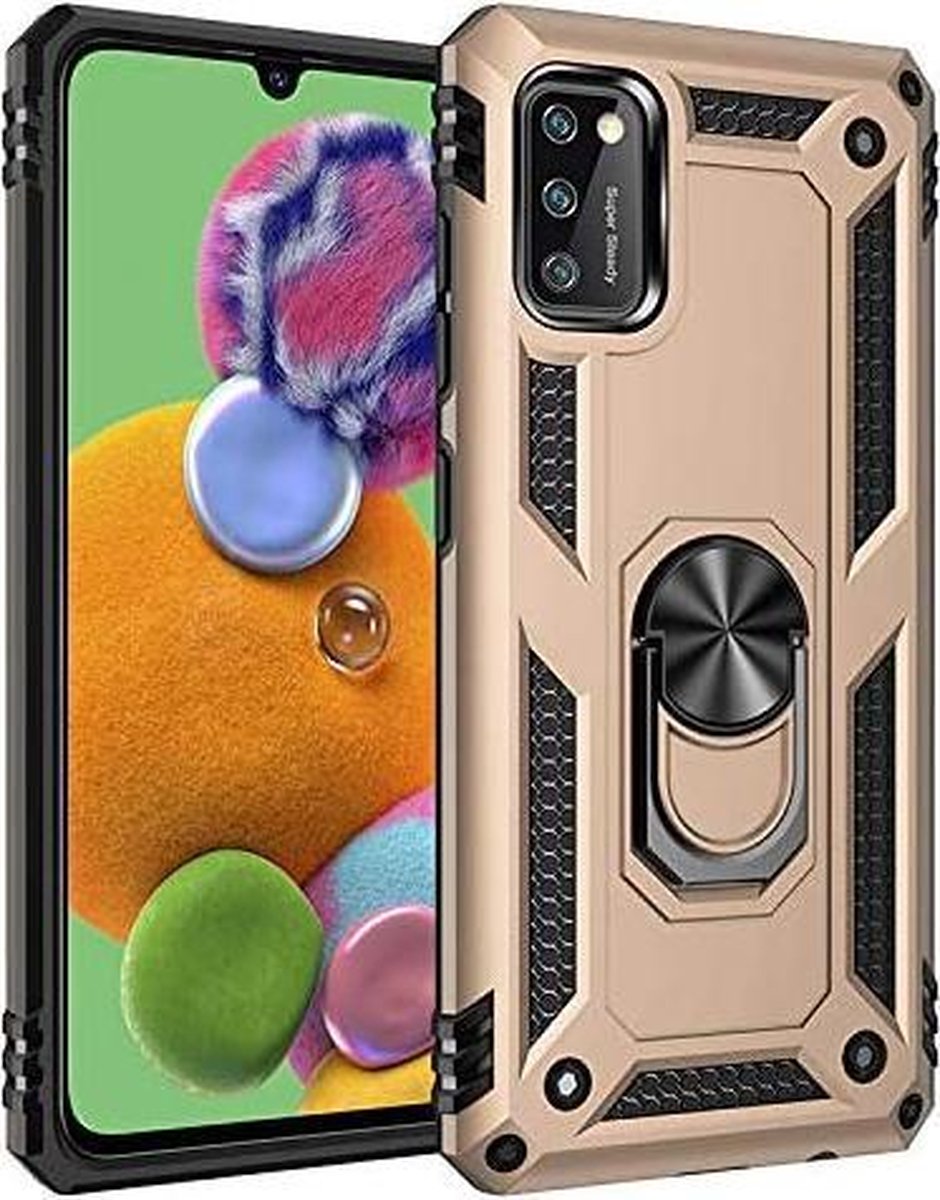 Anti-Shock Hybrid Ring Armor Hoesje Geschikt voor: Samsung Galaxy A41 - goud