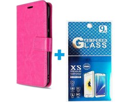 Portemonnee Book Case Hoesje + 2x Screenprotector Glas Geschikt voor: Huawei P Smart Z / Honor 9X -  roze