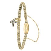 Lucardi Dames Armband mesh goldplated letter K met kristal - Staal - Armband - Cadeau - 19 cm - Goudkleurig