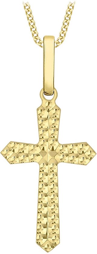 Lucardi Dames 9 Karaat ketting met hanger kruis - Ketting - 9 Karaat - Goudkleurig - 46 cm