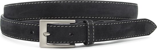 JV Belts zwarte smalle dames riem - dames riem - 2.5 cm breed - Zwart - Echt Leer/Nubuck - Taille: 105cm - Totale lengte riem: 120cm