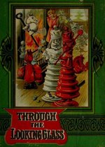 Een schaakstuk koning, wit en rood, met rode en witte pionnen op de achtergrond. Tekst: "THROUGH THE LOOKING GLASS"