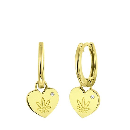 Boucles d'oreilles en argent plaqué or coeur / feuille de cannabis | bol.com