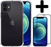 Hoes voor iPhone 12 Hoesje Siliconen Shock Proof Case Met Screenprotector Full Cover 3D Tempered Glass - Hoes voor iPhone 12 Hoes Cover Met 3D Screenprotector - Transparant