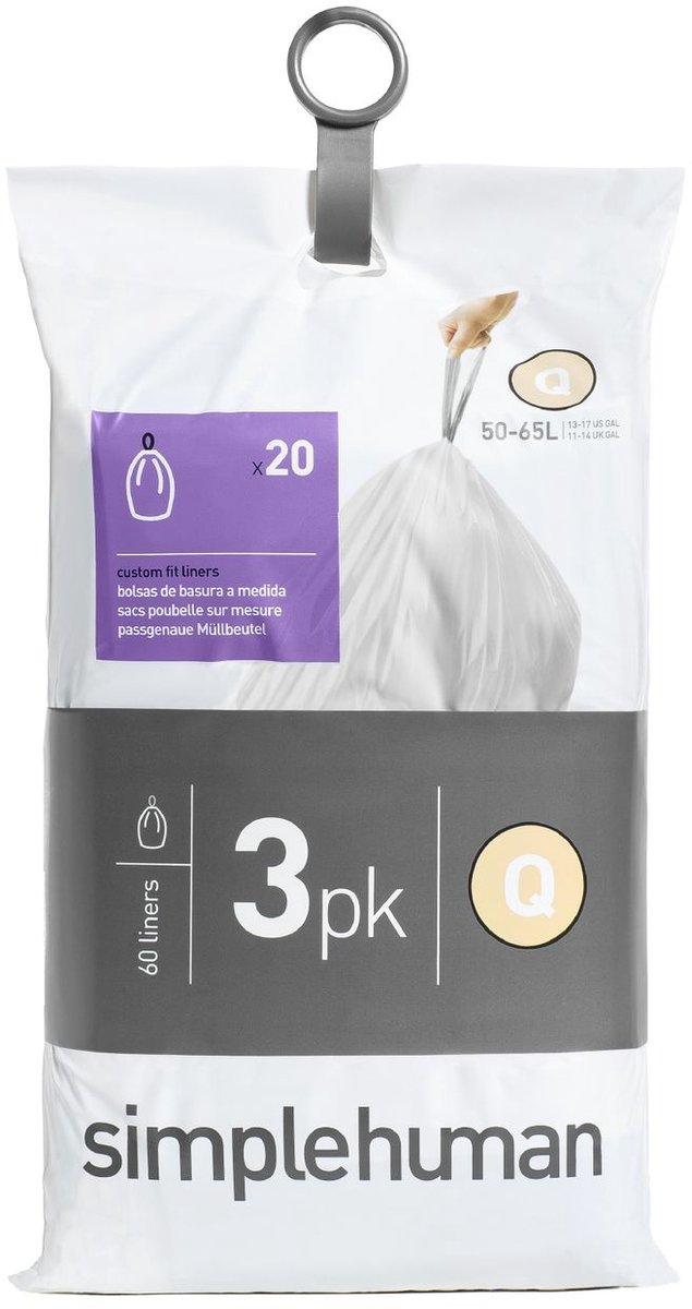 Simplehuman Code Q Afvalzakken - 50 liter - 60 stuks - met Trekband - Wit