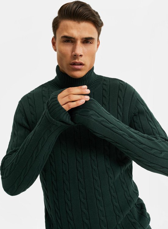 WE Fashion Heren gebreide kabeltrui met kol Maat XL bol
