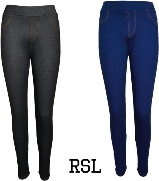 Dames gevoerde legging in jeans look 2 stuks met zakken achter 34-36 |  bol.com