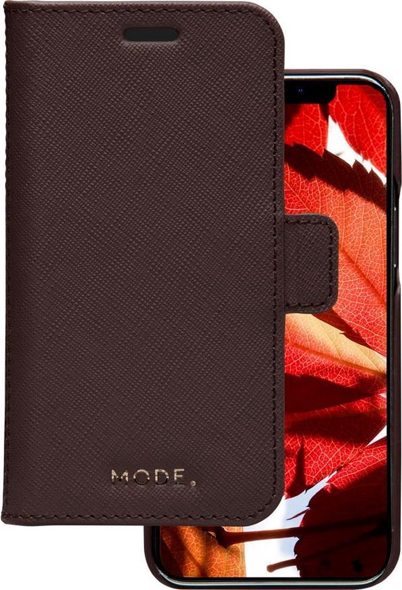 iPhone 12 Mini Bookcase hoesje - dbramante1928 - Effen Donkerbruin - Leer