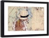 Foto in frame Vrouw met hoed, 120x80, beige, Premium print