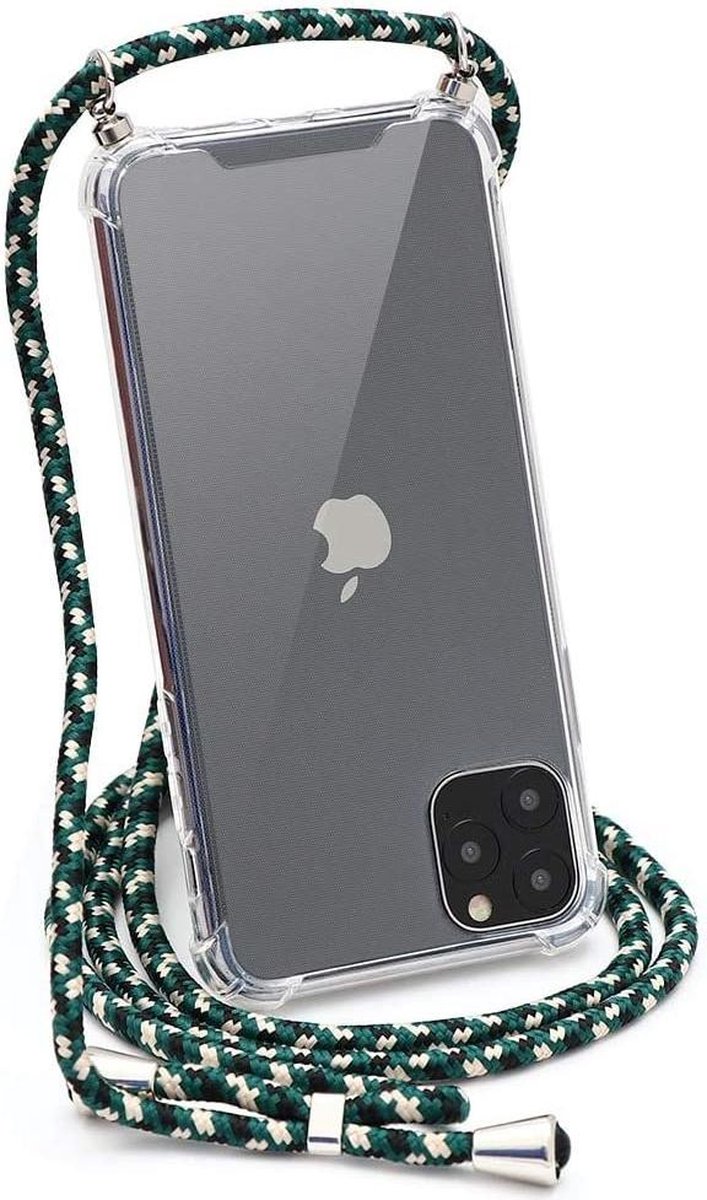 bol.com | iPhone 12 Pro hoesje Backcover met koord - Camouflage Groen
