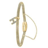 Lucardi Dames Armband mesh goldplated letter H met kristal - Staal - Armband - Cadeau - 19 cm - Goudkleurig