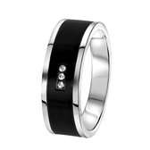 Lucardi Heren Ring mat/zwart met zirkonia - Ring - Cadeau - Staal - Zilverkleurig
