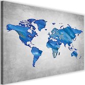 Schilderij , Wereld in blauw tinten , Wereldkaart , 2 maten ,wanddecoratie ,Premium print