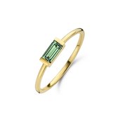 New bling 9NB 0545-50 Zilveren Ring Dames - Zirkonia - Rechthoek - Maat 50 - Groen - Goud Plating - Goudkleurig