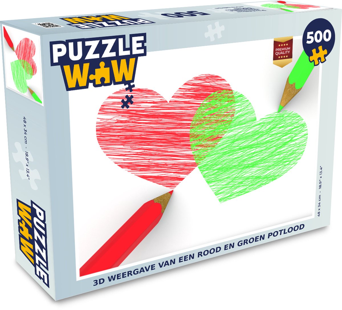 Afbeelding van product Puzzel 500 stukjes 3d potloden - 3d weergave van een rood en groen potlood - PuzzleWow heeft +100000 puzzels