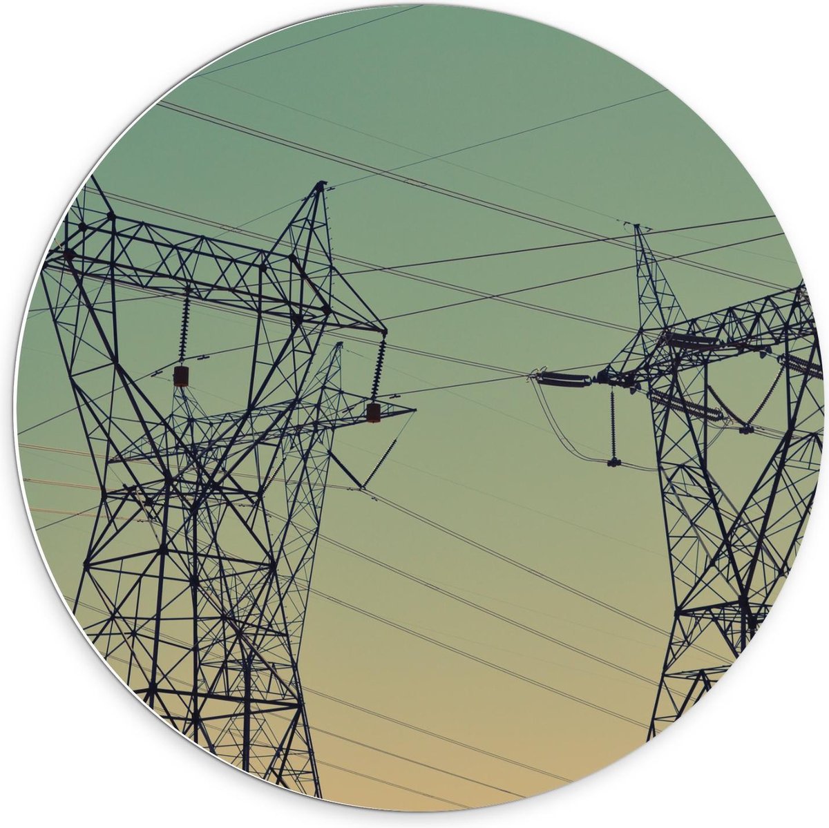 Forex Wandcirkel - Elektriciteit palen - 70x70cm Foto op Wandcirkel (met ophangsysteem)
