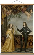 Schoolplaat – Oude meesters - Portret Willem II & echtgenote, Gerard van Honthorst - 60x90cm Foto op Textielposter (Wanddecoratie op Schoolplaat)