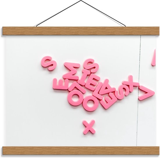 Schoolplaat – Roze Letterfiguren - 40x30cm Foto op Textielposter (Wanddecoratie op Schoolplaat)