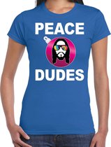 Hippie jezus Kerstbal shirt / Kerst t-shirt peace dudes blauw voor dames - Kerstkleding / Christmas outfit 2XL