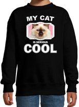 Rag doll katten trui / sweater my cat is serious cool zwart voor kinderen 5-6 jaar (110/116)