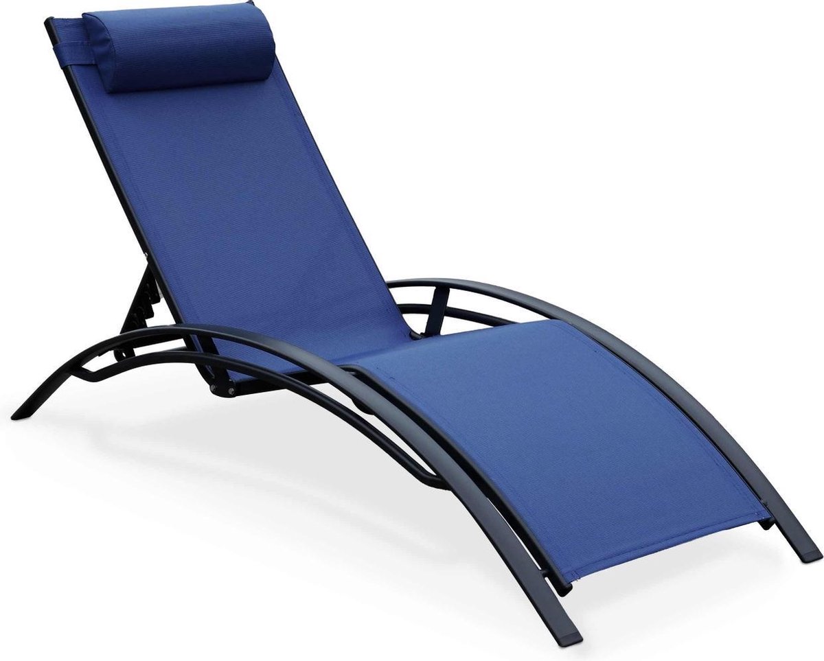 Louisa ligstoel van aluminium en textileen, kleur antraciet/nachtblauw