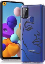iMoshion Hoesje Siliconen Geschikt voor Samsung Galaxy A21s - iMoshion Design hoesje - Transparant / Zwart / Line Art Woman Black