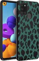 iMoshion Hoesje Geschikt voor Samsung Galaxy A21s Hoesje Siliconen - iMoshion Design hoesje - Zwart / Meerkleurig / Groen / Green Leopard