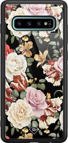 Samsung S10 Plus hoesje glass - Bloemen flowerpower | Samsung Galaxy S10+ case | Hardcase backcover zwart